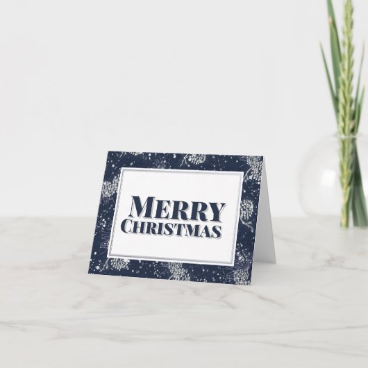 Merry Kerstzilver Pinecones Snowy Night Feestdagen Kaart (Voorkant)