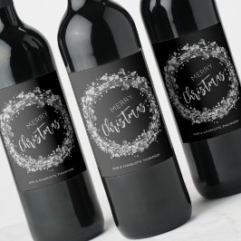 Merry Kerstzilver Stars Wijn Etiket