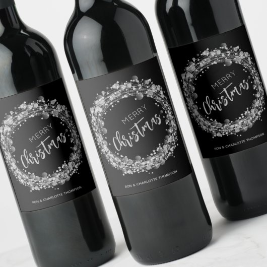 Merry Kerstzilver Stars Wijn Etiket