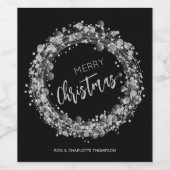 Merry Kerstzilver Stars Wijn Etiket (Enkel label)