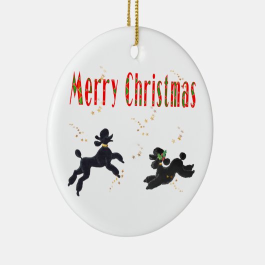 Merry kerstzwarte poodles in sterrenversiering keramisch ornament (Rechts)