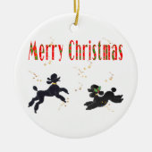 Merry kerstzwarte poodles in sterrenversiering keramisch ornament (Voorkant)