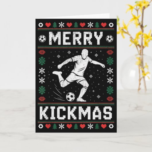 Merry Kickmas Funny Christmas Soccer Xmas  Kaart (Gele Bloem)