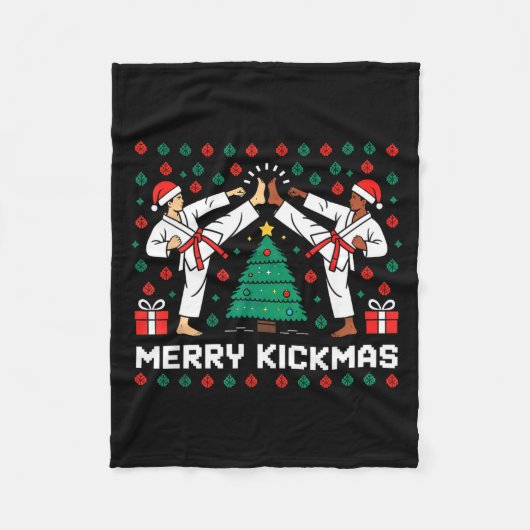 Merry Kickmas Funny Karate Jiu Jitsu Ugly Christma Fleece Deken (Voorkant)