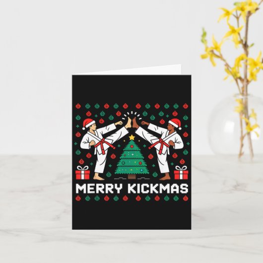 Merry Kickmas Funny Karate Jiu Jitsu Ugly Christma Kaart (Gele Bloem)