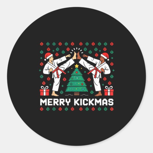 Merry Kickmas Funny Karate Jiu Jitsu Ugly Christma Ronde Sticker (Voorkant)