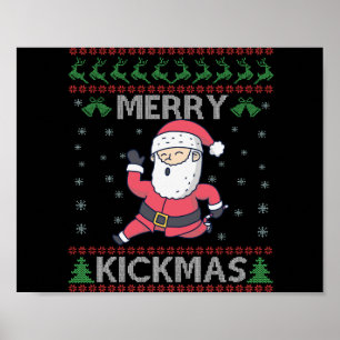 Merry Kickmas Funny Karate Santa Kerstfamilie Poster