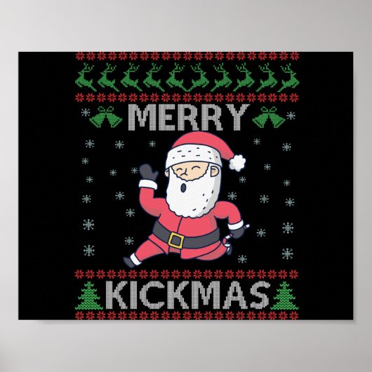 Merry Kickmas Funny Karate Santa Kerstfamilie Poster (Voorkant)