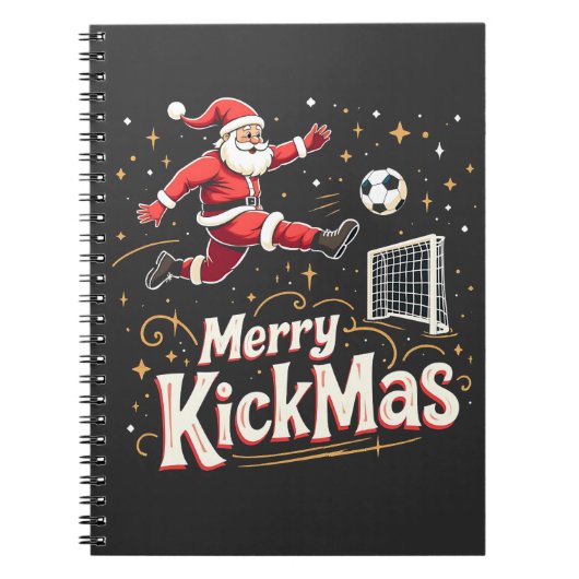 Merry Kickmas Funny Santa Claus Voetballiefhebbers Notitieboek (Voorkant)