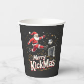 Merry Kickmas Funny Santa Claus Voetballiefhebbers Papieren Bekers (Voorkant)