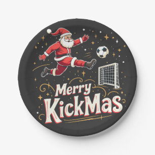 Merry Kickmas Funny Santa Claus Voetballiefhebbers Papieren Bordje