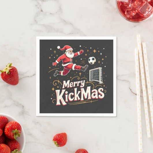 Merry Kickmas Funny Santa Claus Voetballiefhebbers Servet (Insitu)