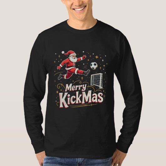 Merry Kickmas Funny Santa Claus Voetballiefhebbers T-shirt (Voorkant)