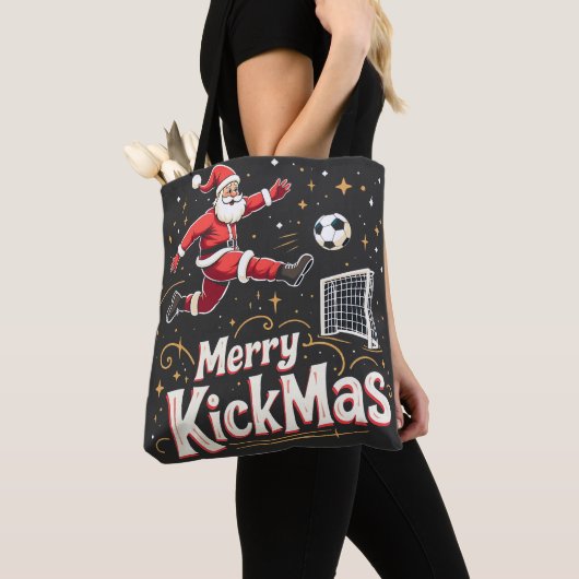 Merry Kickmas Funny Santa Claus Voetballiefhebbers Tote Bag (Dichtbij)