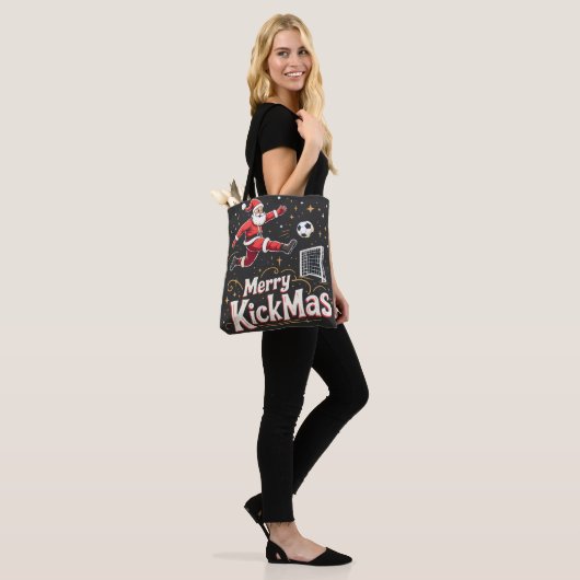Merry Kickmas Funny Santa Claus Voetballiefhebbers Tote Bag (Op model)