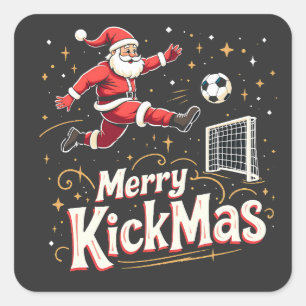 Merry Kickmas Funny Santa Claus Voetballiefhebbers Vierkante Sticker