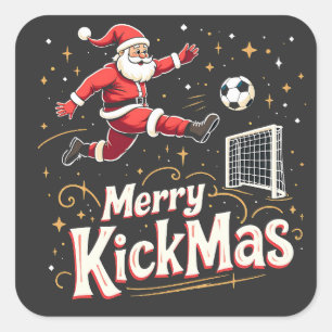 Merry Kickmas Funny Santa Claus Voetballiefhebbers Vierkante Sticker