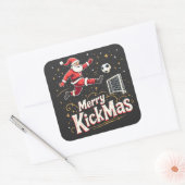 Merry Kickmas Funny Santa Claus Voetballiefhebbers Vierkante Sticker (Envelop)