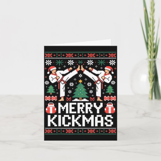Merry Kickmas Karate Jiu Jitsu Ugly Christmas Desi Kaart (Voorkant)
