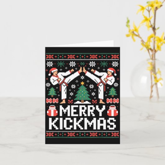Merry Kickmas Karate Jiu Jitsu Ugly Christmas Desi Kaart (Gele Bloem)