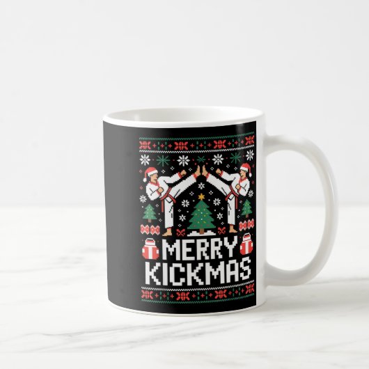 Merry Kickmas Karate Jiu Jitsu Ugly Christmas Desi Koffiemok (Rechts)