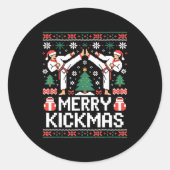 Merry Kickmas Karate Jiu Jitsu Ugly Christmas Desi Ronde Sticker (Voorkant)