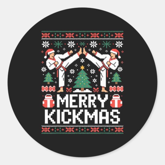 Merry Kickmas Karate Jiu Jitsu Ugly Christmas Desi Ronde Sticker (Voorkant)