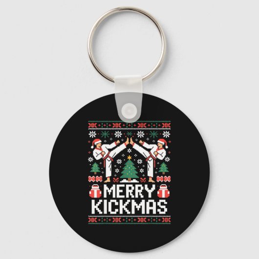 Merry Kickmas Karate Jiu Jitsu Ugly Christmas Desi Sleutelhanger (Voorkant)