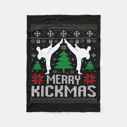 Merry Kickmas Karate Jiu Jitsu Ugly Christmas Xmas Fleece Deken (Voorkant)