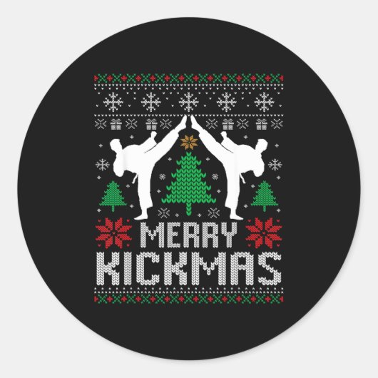 Merry Kickmas Karate Jiu Jitsu Ugly Christmas Xmas Ronde Sticker (Voorkant)