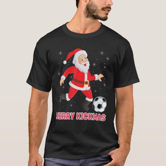 Merry Kickmas Santa Speling Soccer Kick Kerstmis T-shirt (Voorkant)