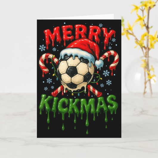 Merry Kickmas Soccer Christmas Candy Cane Ice Crea Kaart (Gele Bloem)