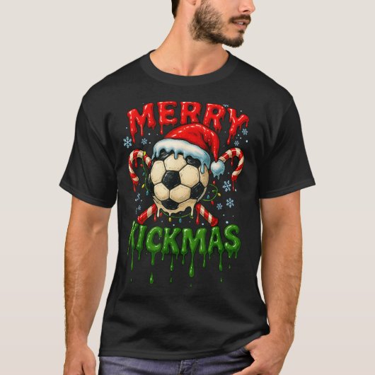 Merry Kickmas Soccer Christmas Candy Cane Ice Crea T-shirt (Voorkant)