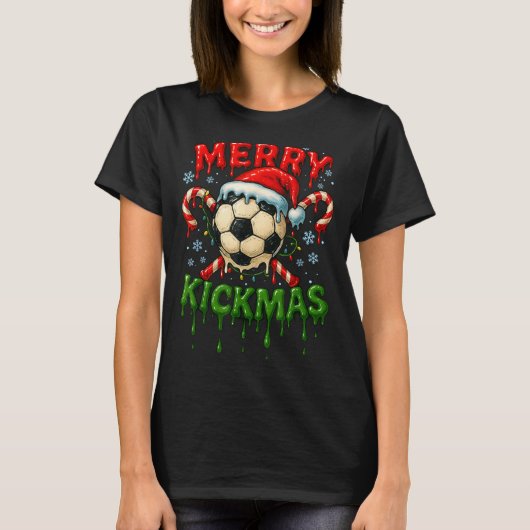 Merry Kickmas Soccer Christmas Candy Cane Ice Crea T-shirt (Voorkant)