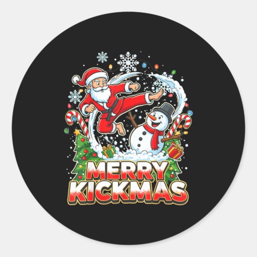 Merry Kickmas Ugly Christmas Jiu Jitsu Funny Santa Ronde Sticker (Voorkant)