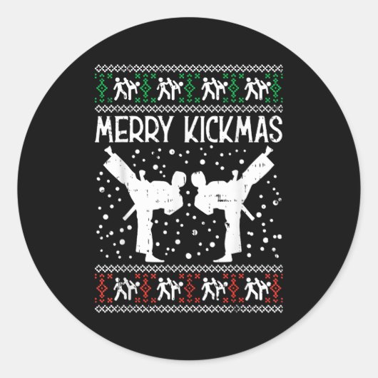 Merry Kickmas Ugly Christmas Karate Jiu Jitsu Mart Ronde Sticker (Voorkant)