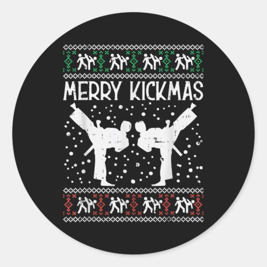 Merry Kickmas Ugly Christmas Karate Jiu Jitsu Ronde Sticker (Voorkant)