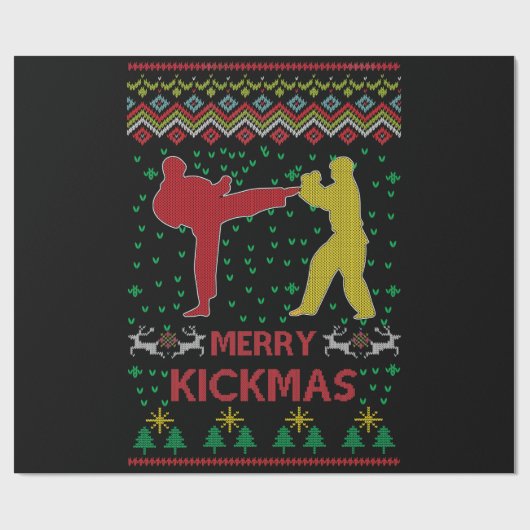 Merry Kickmas Ugly Kerstmis Karate Jiu Jitsu Cadeaupapier (Vlak)