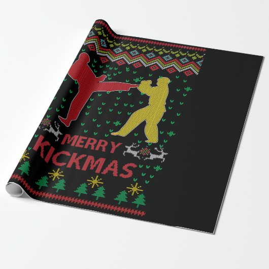 Merry Kickmas Ugly Kerstmis Karate Jiu Jitsu Cadeaupapier (Uitgerold)