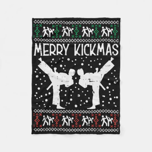 Merry Kickmas Ugly Kerstmis Karate Jiu Jitsu Mart Fleece Deken (Voorkant)