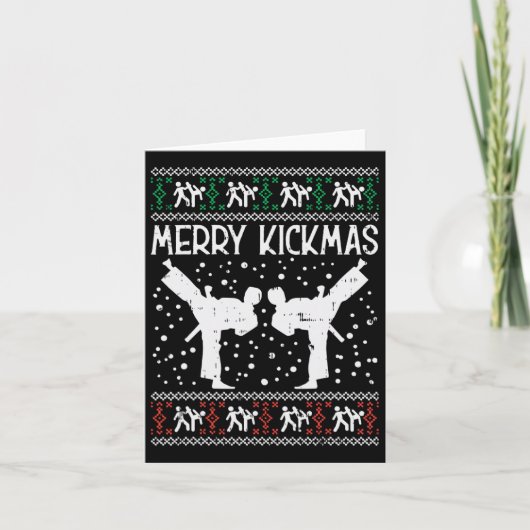 Merry Kickmas Ugly Kerstmis Karate Jiu Jitsu Mart Kaart (Voorkant)
