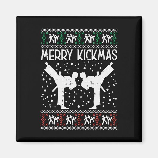 Merry Kickmas Ugly Kerstmis Karate Jiu Jitsu Mart Magneet (Voorkant)