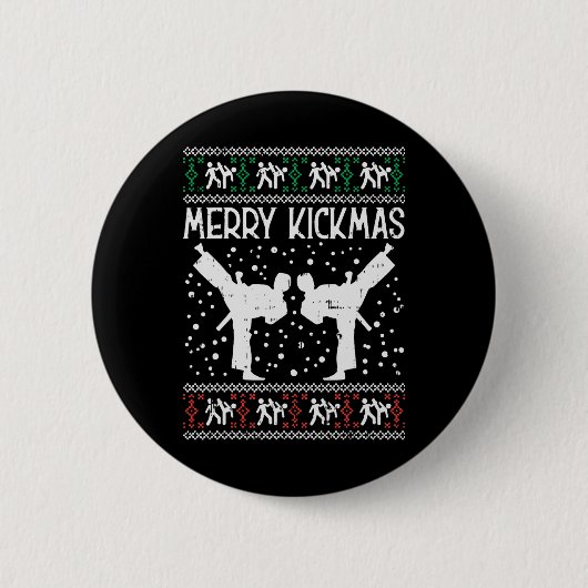 Merry Kickmas Ugly Kerstmis Karate Jiu Jitsu Mart Ronde Button 5,7 Cm (Voorkant)