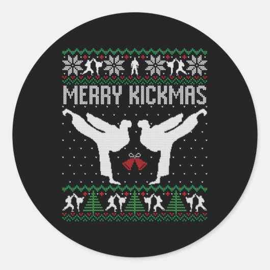 Merry Kickmas Ugly Kerstmis Karate Jiu Jitsu Mart Ronde Sticker (Voorkant)