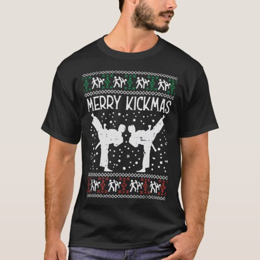 Merry Kickmas Ugly Kerstmis Karate Jiu Jitsu Mart T-shirt (Voorkant)