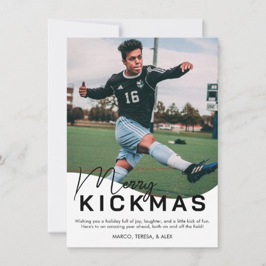 Merry Kickmas Voetbal Foto Kerstmis Feestdagenkaart (Voorkant)