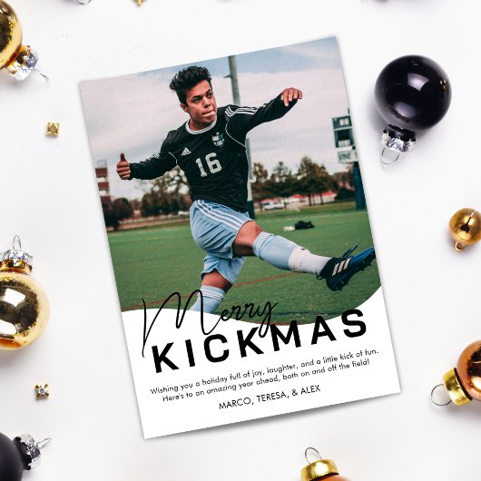 Merry Kickmas Voetbal Foto Kerstmis Feestdagenkaart