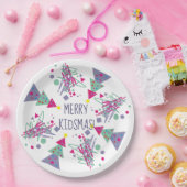 Merry Kidmas Kerstmis Blauwgroen Paarse roze bomen Papieren Bordje (Feest)
