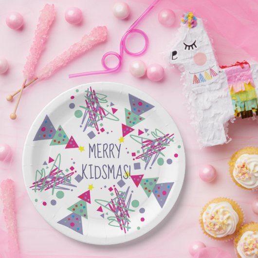 Merry Kidmas Kerstmis Blauwgroen Paarse roze bomen Papieren Bordje (Feest)