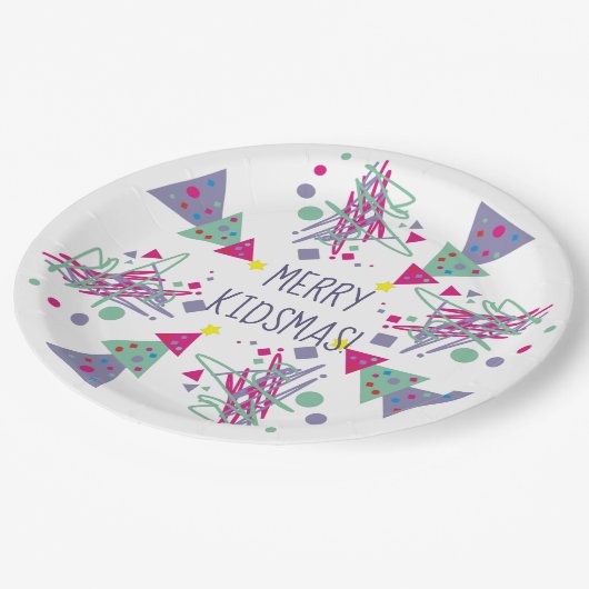 Merry Kidmas Kerstmis Blauwgroen Paarse roze bomen Papieren Bordje (Gekanteld)